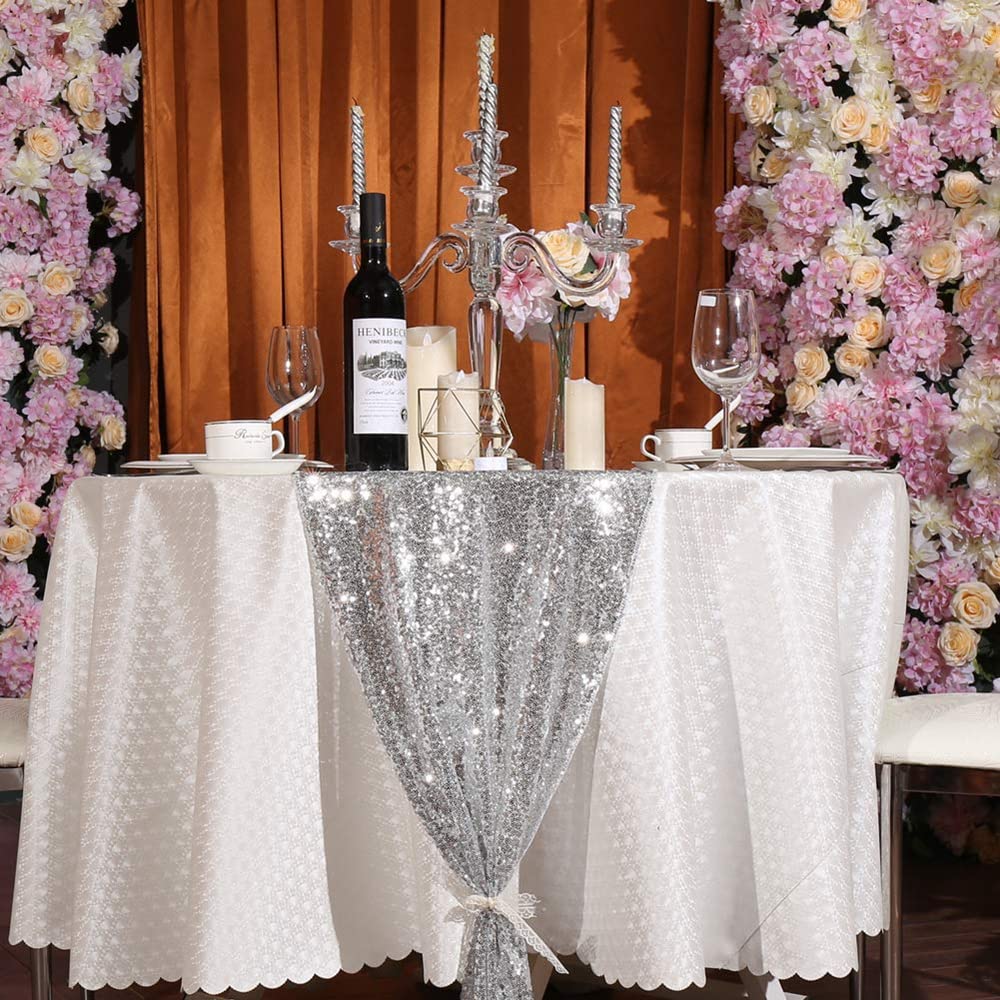 Silver Sequin Table Runner for Party, Gliitter Table Runner 5 Pack