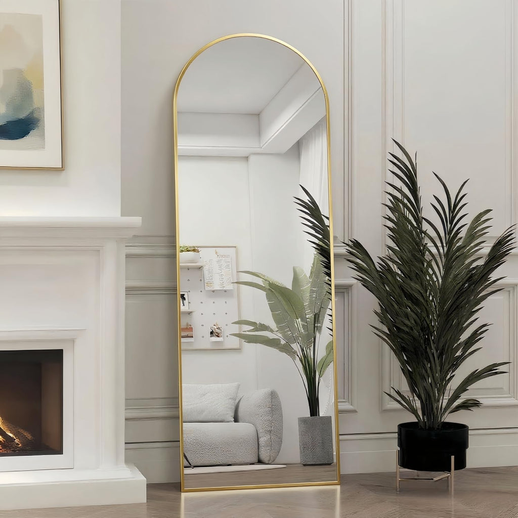 50"x 16" Door Mirror, Arched Full Length Mirror Over The Door, Gold