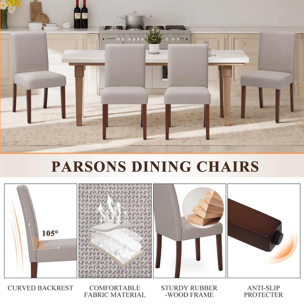 Upholstered Set of 2, Modern Fabric Dining Room Chair, Wooden Dining Chair, Kitchen Side Chairs, Farmhouse Dinner