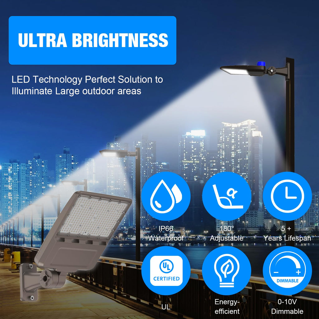 LED Parking Lot Light, 150W, 21, 5000K, Shoebox Light with Dusk to Dawn Photocell, Adjustable Arm Mount, IP66