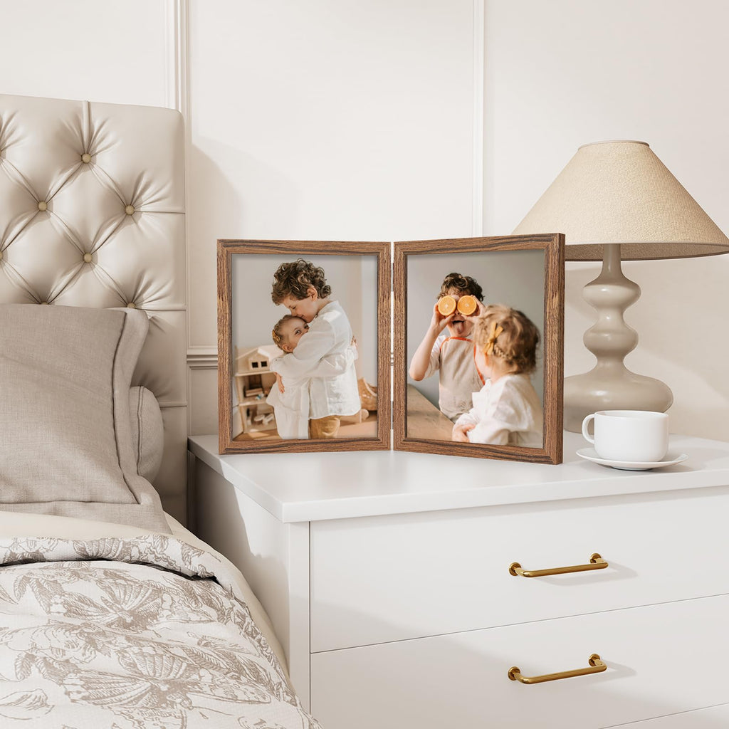 8x10 Double Picture Frame, Hinged 2 Photo Frames, Rosewood