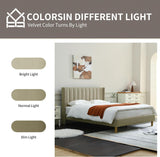 Upholstered Platform Bed Frame/Queen Bed Frame/Modern Geometric Double-Wing Design headboard/Linen Fabric/Easy to