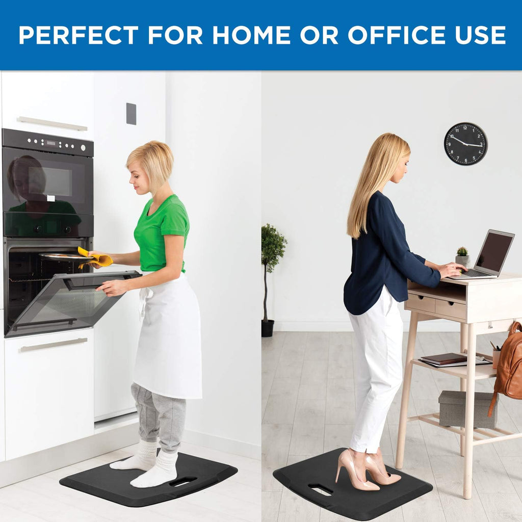 Anti Fatigue Floor Mat, 18x22, Black | Anti-slip, washable rubberized gel foam mat for standing desks, kitchens &