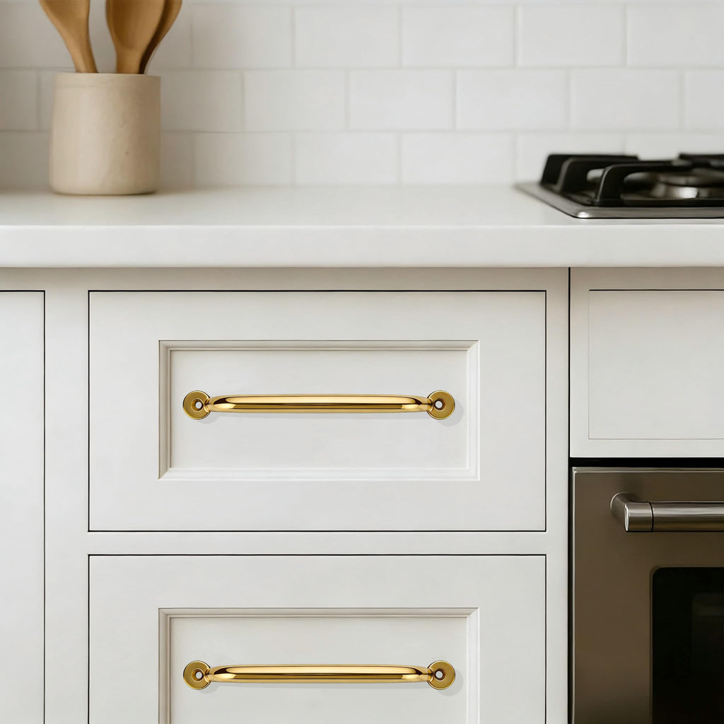 Luxury 1 Pack 100% Solid Brass Cabinet Pulls, 18" Center-to-Hole Pulls in Unlacquered Brass Finish for Drawers & Doors