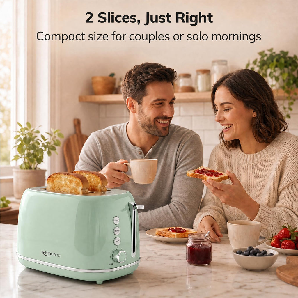 2 Slice Stainless Steel Toaster Retro with 6 Bread Shade Settings, Bagel, Cancel, Defrost Function, Extra Wide Slot