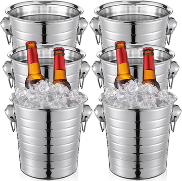 Stainless Steel Champagne Bucket 3 Qt Metal Ice Bucket Double Wall Wine Buckets with Handles Party Beverage - Set of 6
