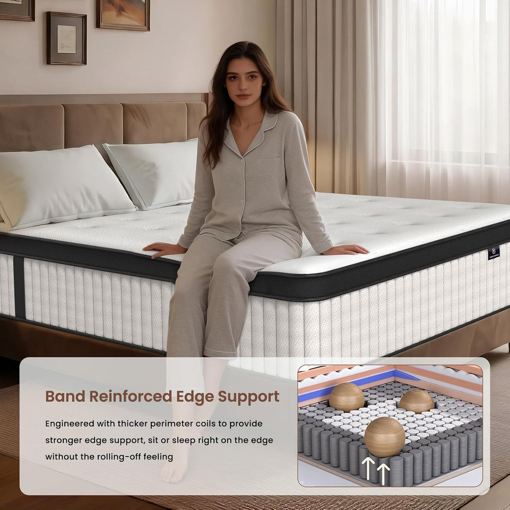 Full Size Mattress, 12 Inch Hybrid Mattress in a Box, Medium Firm Memory Foam & Individual Pocket Springs, Soft and