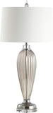 33.5" Smoked Grey Glass/Crystal Table Lamp, Traditional Fluted Glass Column with White Faux Silk Drum Shade