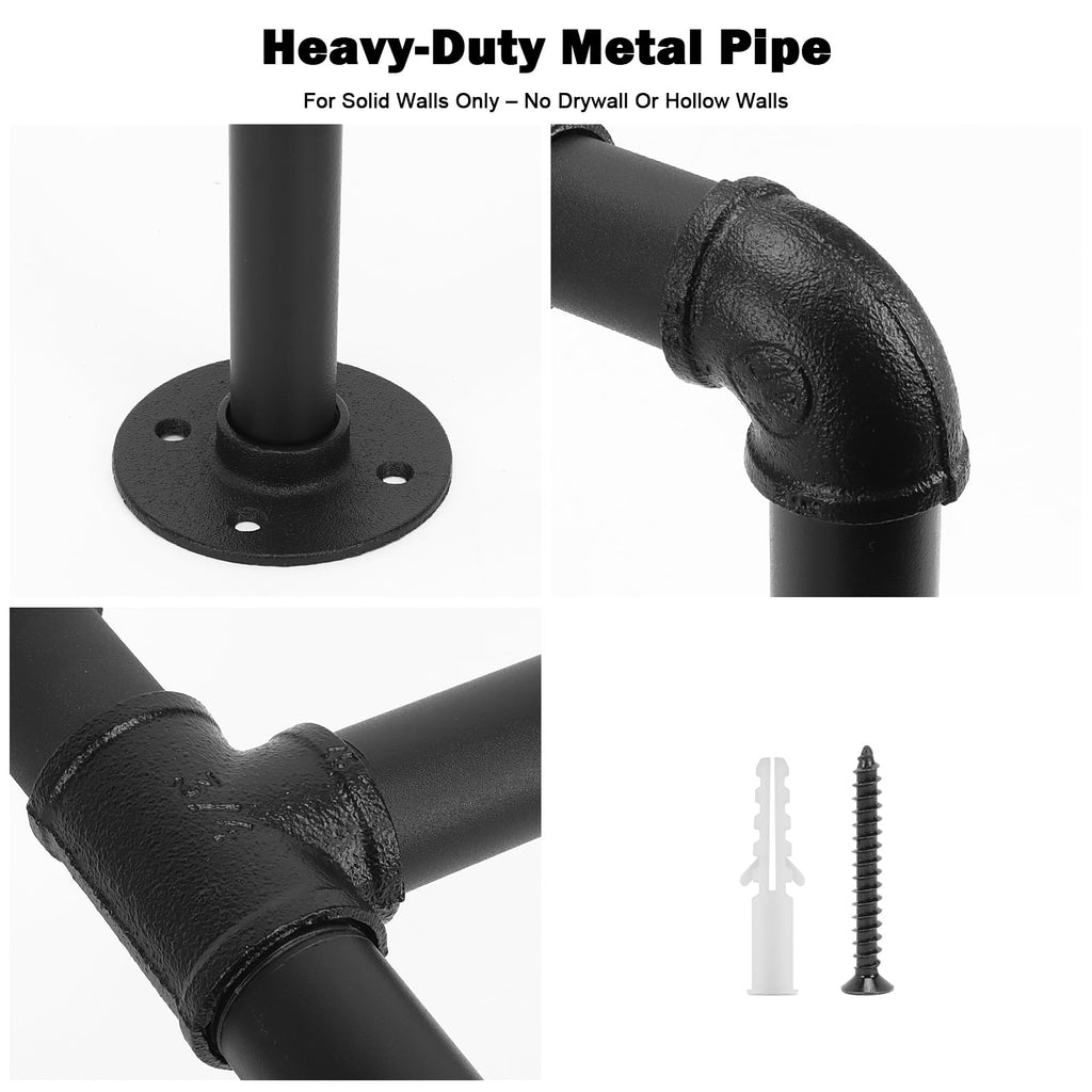 Industrial Pipe Clothes Rack, 50 In Heavy Duty Wall Mounted Garment Rack, DIY Rustic Iron Clothing Bar Closet Laundry