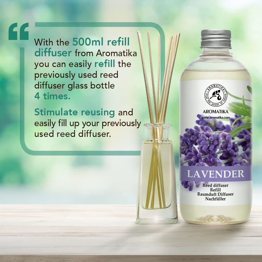Lavender Reed Diffuser Refill 17 Fl Oz - 500ml - Lavanda Refill - Wardrobe Freshener - Home Fragrance Oil - Air - Set of 17