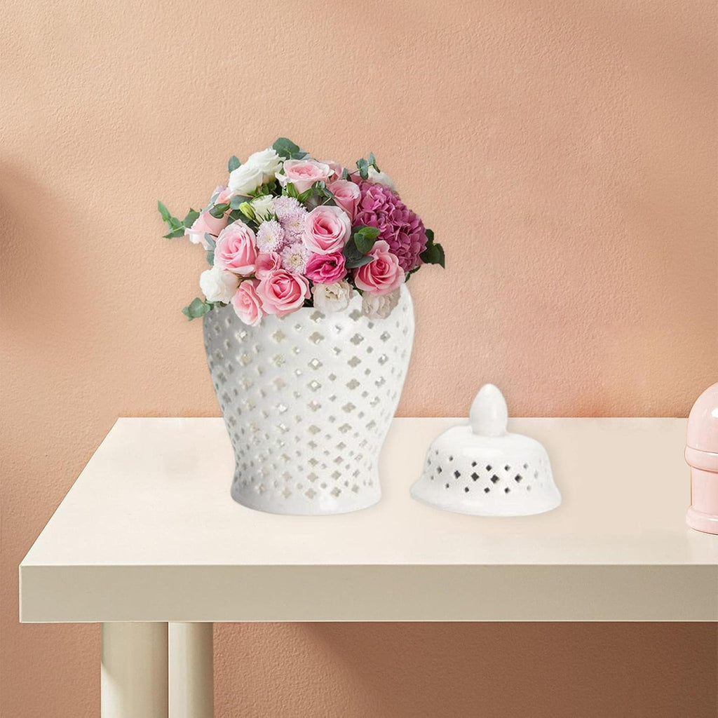 Traditional Ceramic Ginger Jar Flower Vase Porcelain Jar Handicraft Decor