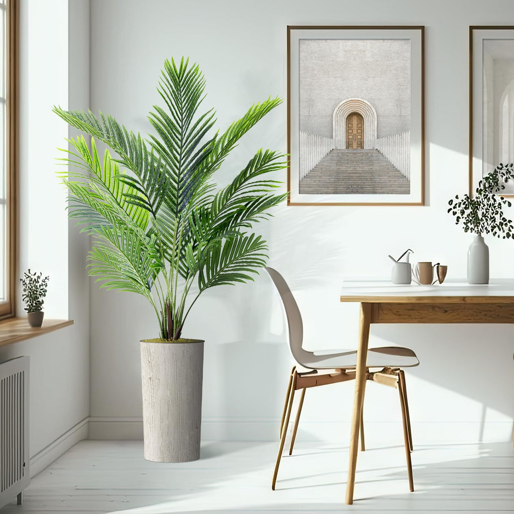 Artificial Tree in Modern Swirl Pattern Planter, Fake Areca Tropical Palm Silk Tree for Indoor and Outdoor Home