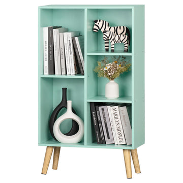 5 Cube Bookshelf, Mid-Century Modern Book Shelf with Legs, Green