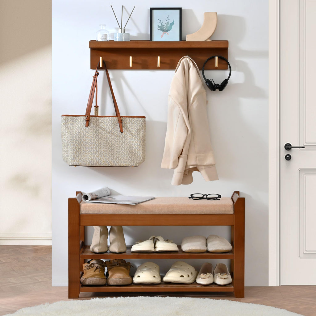 Shoe Rack for Front Door Entrance, 28" Entryway Bench with Coat Rack, Hall Tree Shoe Bench with Storage for Entry