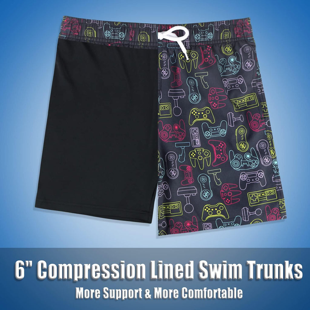 Boys Swim Trunks with Compression Liner Comfortable Anti-Chafe Swimming Shorts Stretchy UPF Quick Dry