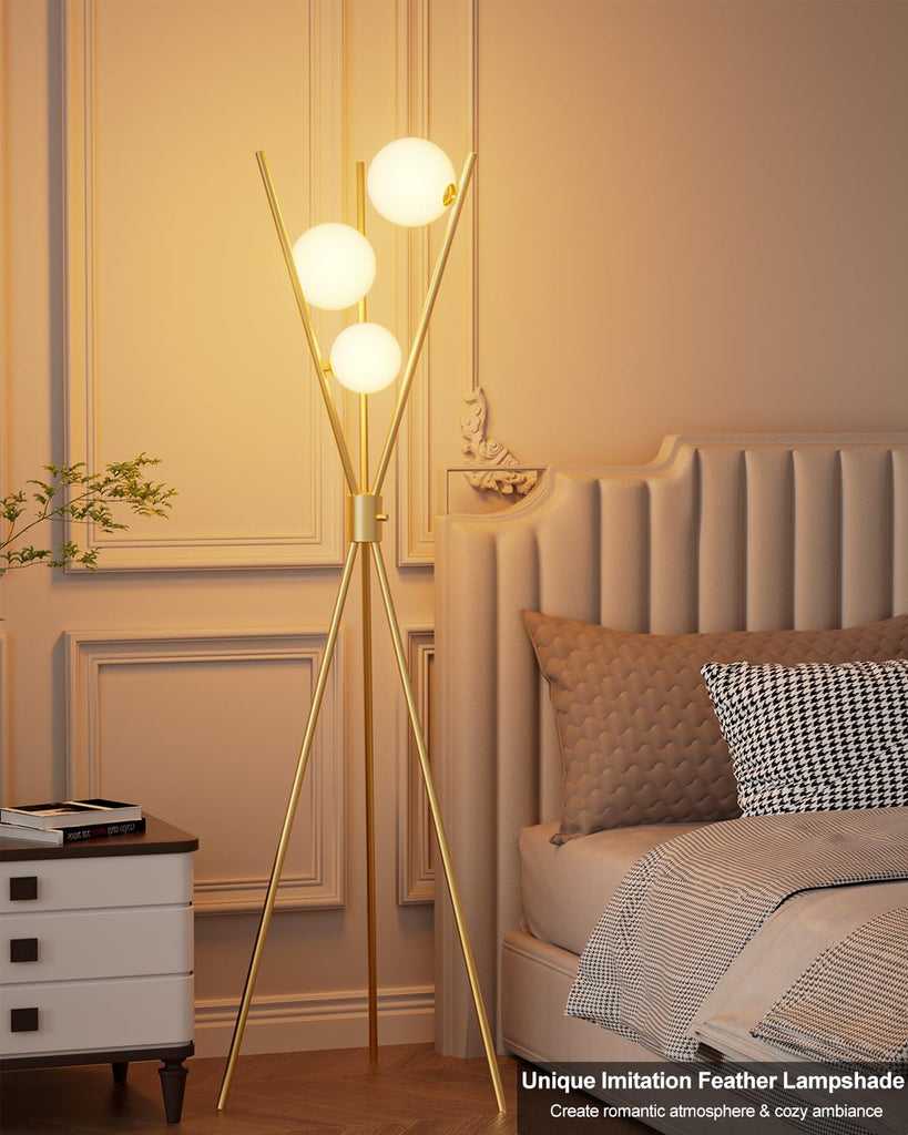 3 Globe Dimmable Tripod Floor Lamp, Mid Century Standing Lamps with 3Pcs 3000K Bulbs Included, Modern Tall Lamp