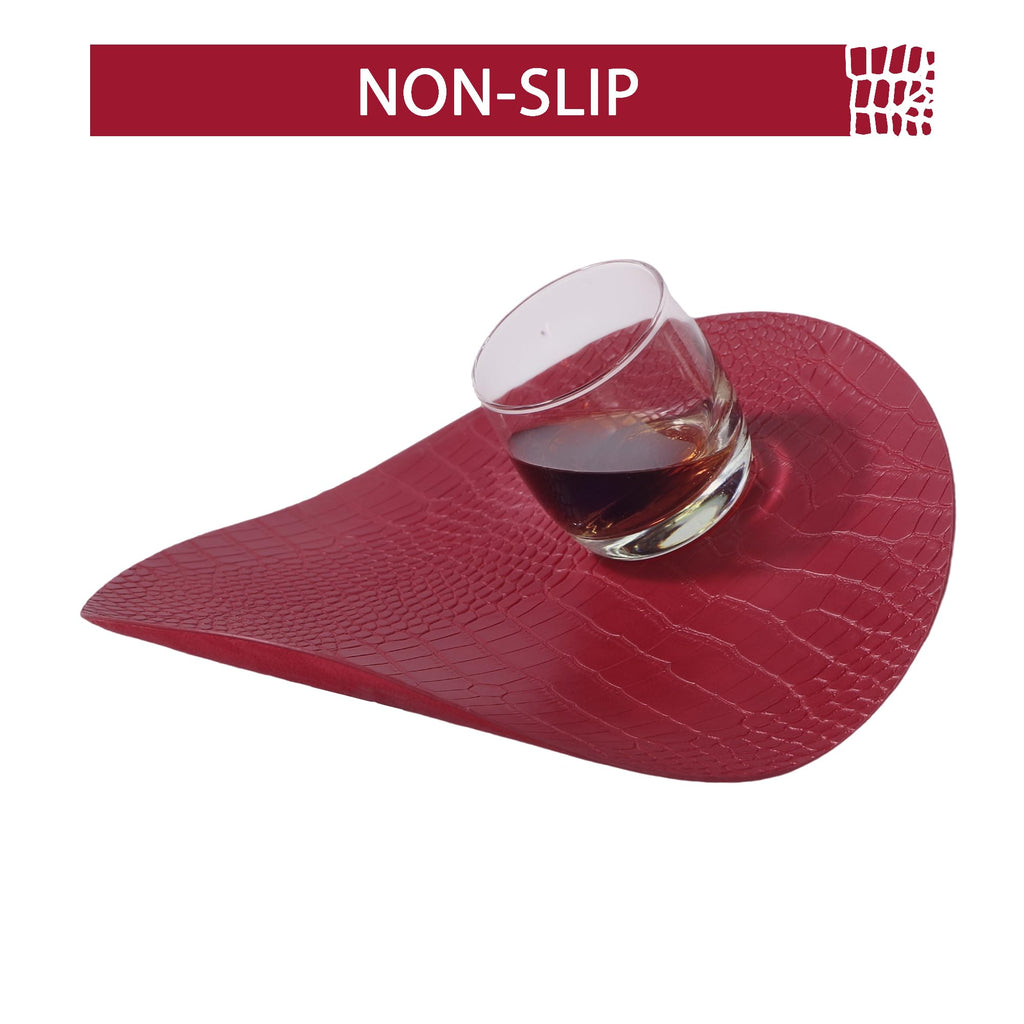 Round Leather Placemats for Round Tables Set of 8, Red Place Mats and Coasters, Wipeable Waterproof Heat Resistant
