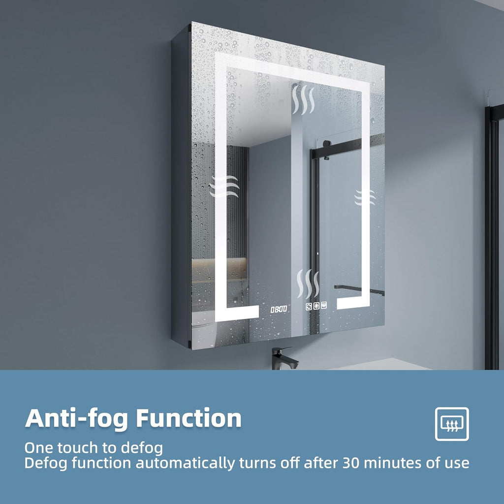Medicine Cabinet with Lights 24x30 Anti-Fog Mirror Dimmable | 3 Color Dimmable LED. Time Temp Display. Anti-Fog IP44.