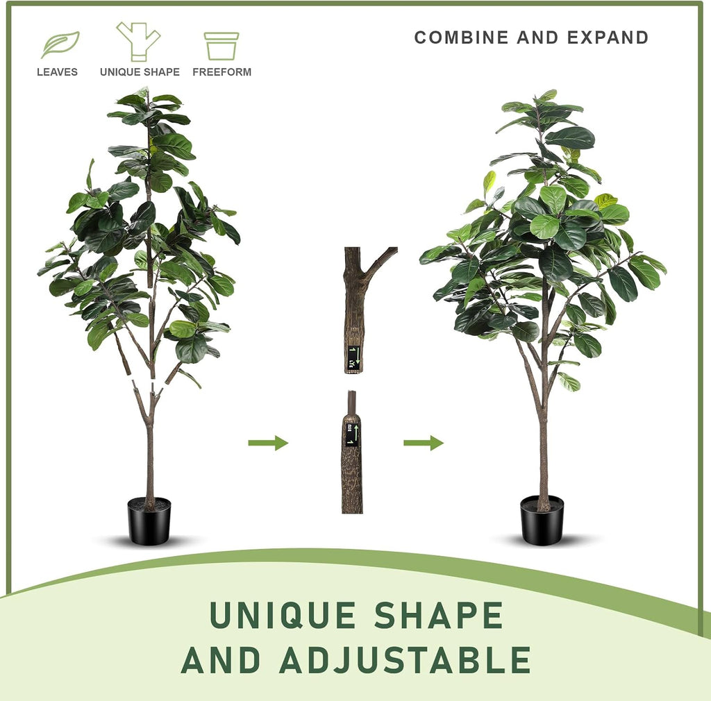 Faux Fiddle Leaf Fig Tree 7ft with Lifelike Leaves, Realistic Trunk
