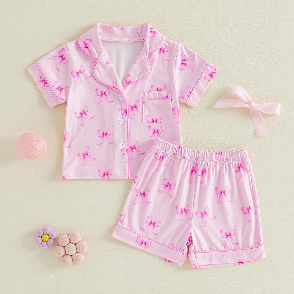 Toddler Baby Girl Pajamas Set Summer Floral Short Sleeve Button Down Shirt Top and Shorts 2pcs Pjs Sets Sleepwear