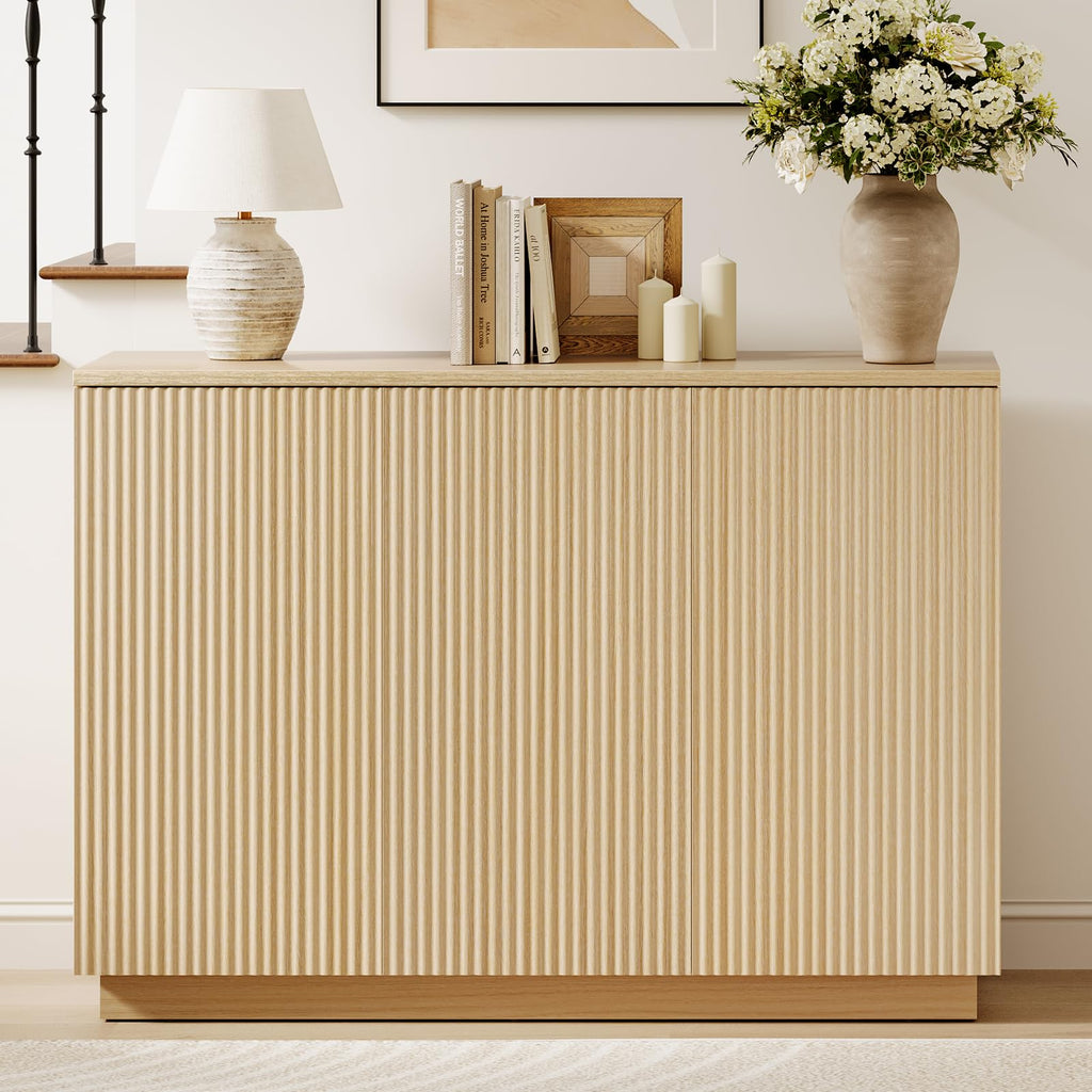 Sideboard Buffet Cabinet with Storage - 47" Fluted Coffee Bar Cabinets Credenza with Adjustable Shelves, Accent