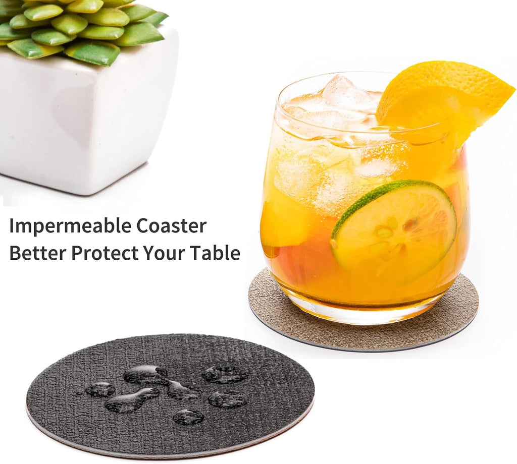 Faux Leather Drink Coasters with Holder, Dual Sided Sets of 12 - Set of 12