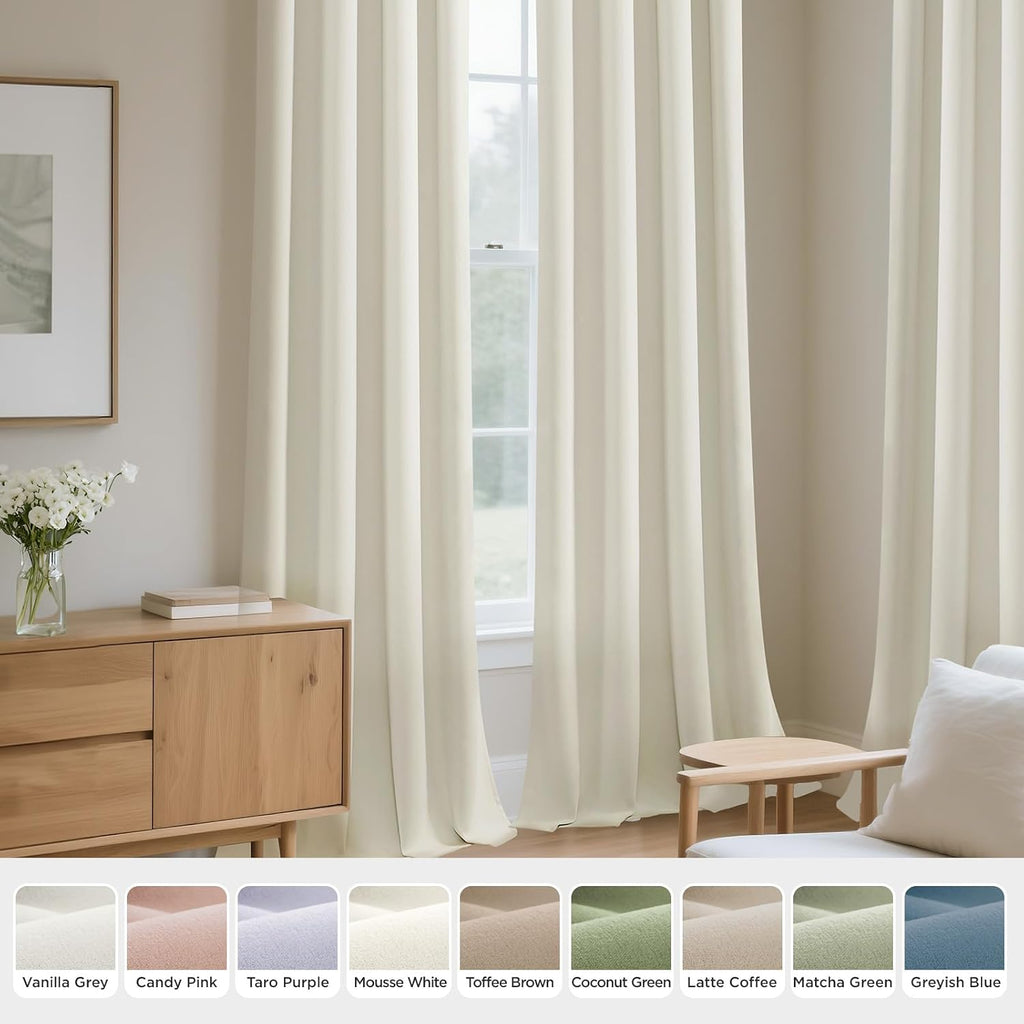 White Velvet Curtains 84 Inches 2 Panels, Luxury Thermal Insulated Soft White Curtains , Room Darkening Velvet Drapes