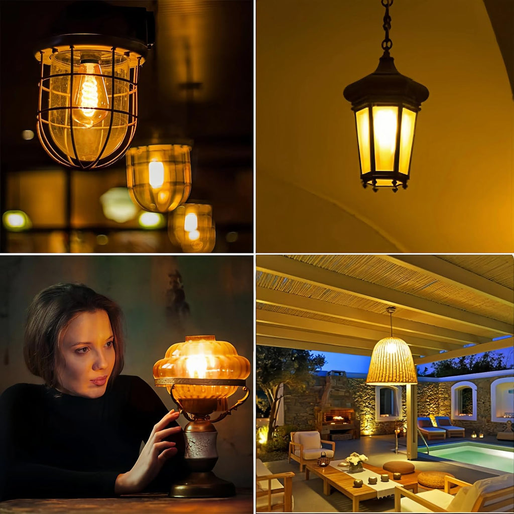 ST64 Vintage Edison Filament Led Bulb Amber, 6 pack Long Lasting Antique Edison Bulb ST64 4w (40watt Equivalent)