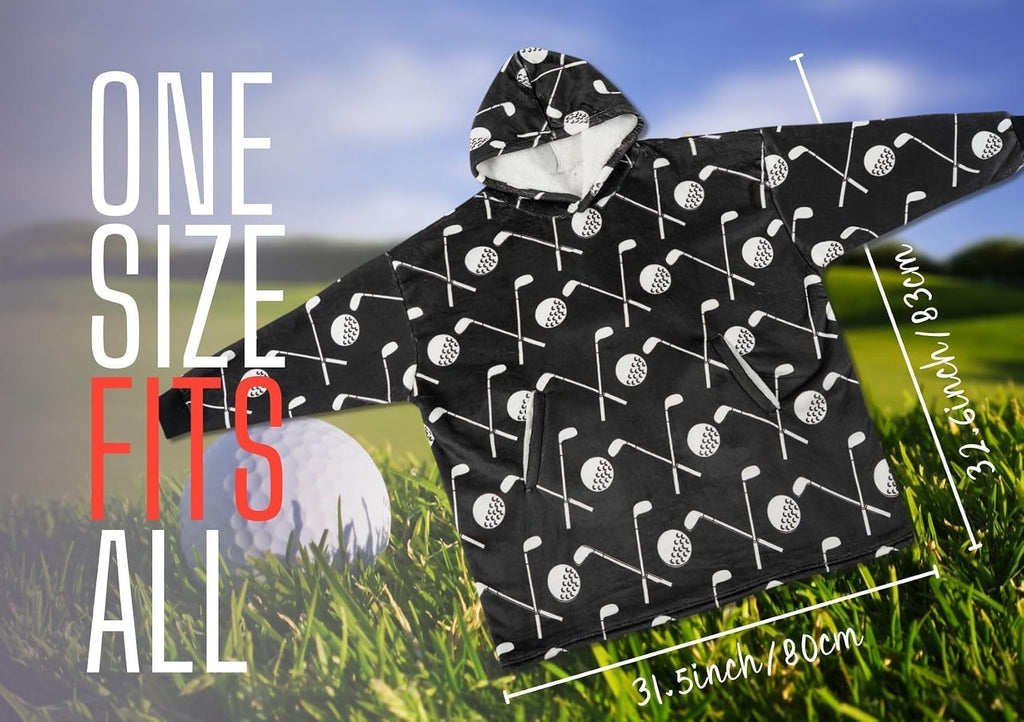 Golf Gifts for Men Women, Unisex Golf Themed Wearable Flannel Blanket Hoodie, Oversized Flannel Hooded Blanket