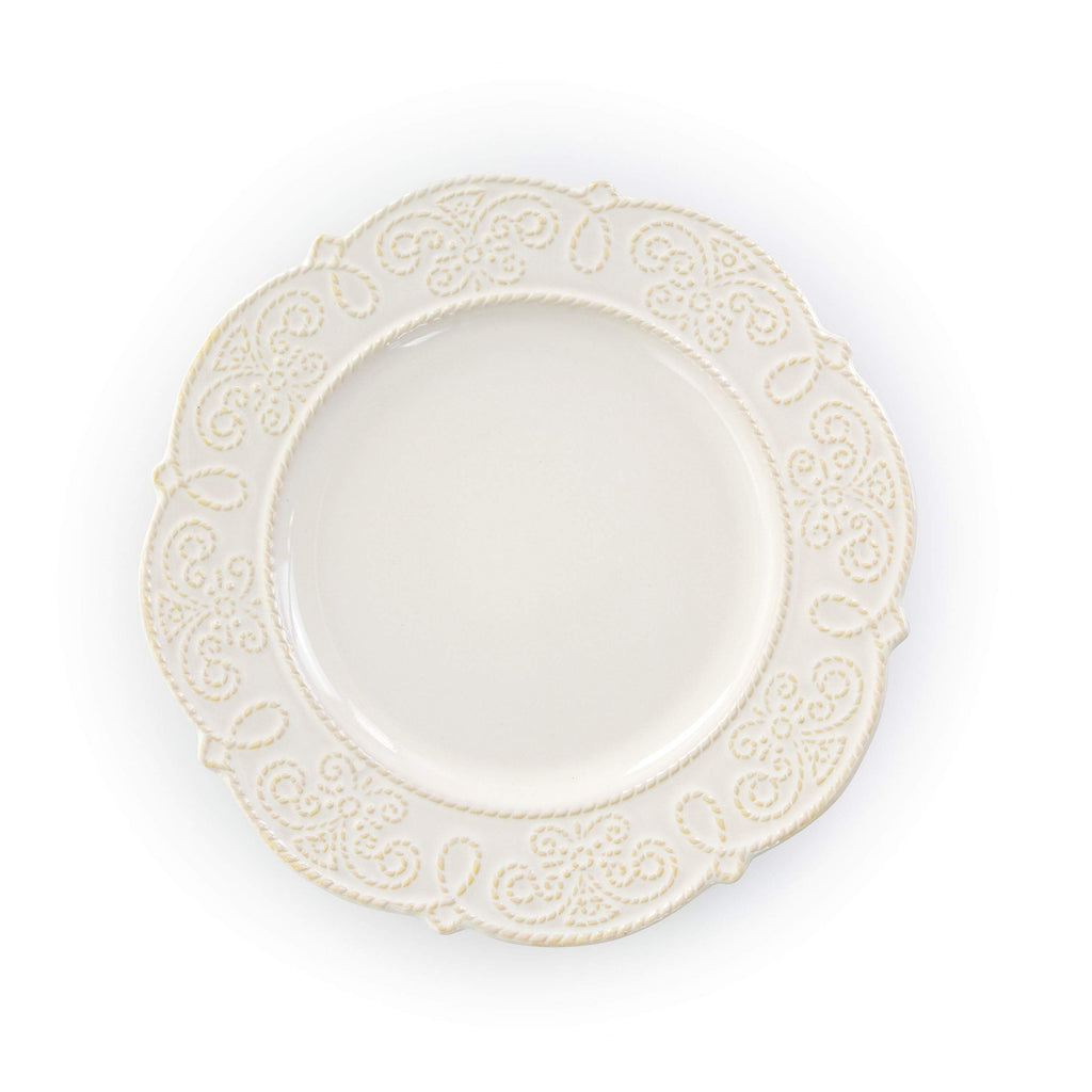 Round Decorated Stoneware Scallop Embossed Dinnerware Dish Set, 16 Piece, Luna