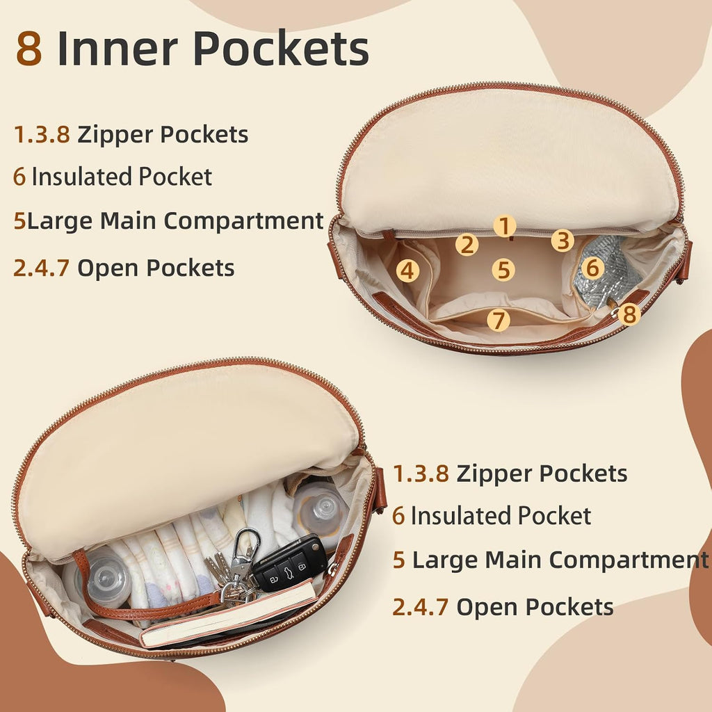 Small Diaper Bag Mini Diaper Bag, Leather Diaper Bag Backpack Mini Backpack with 14 Pockets Insulated Pockets &