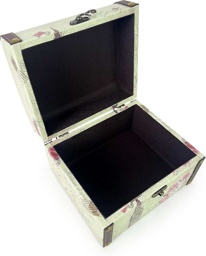 Small Wooden Treasure Box, Decorative Tin Storage Chest Jewelry Keepsake Boxes for Kids Girls Boys Gifts Home