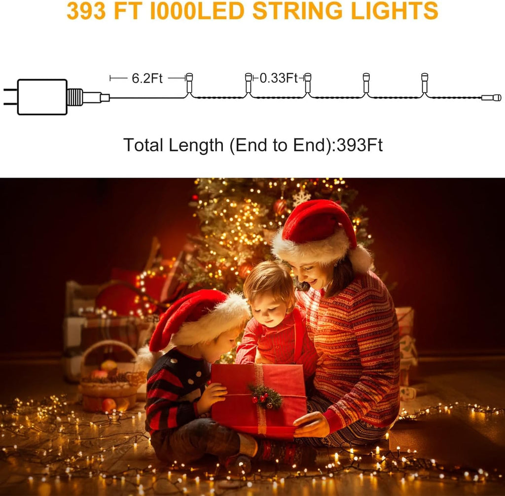 1000 Led Christmas Lights Outdoor, 8 Lighting Modes Waterproof