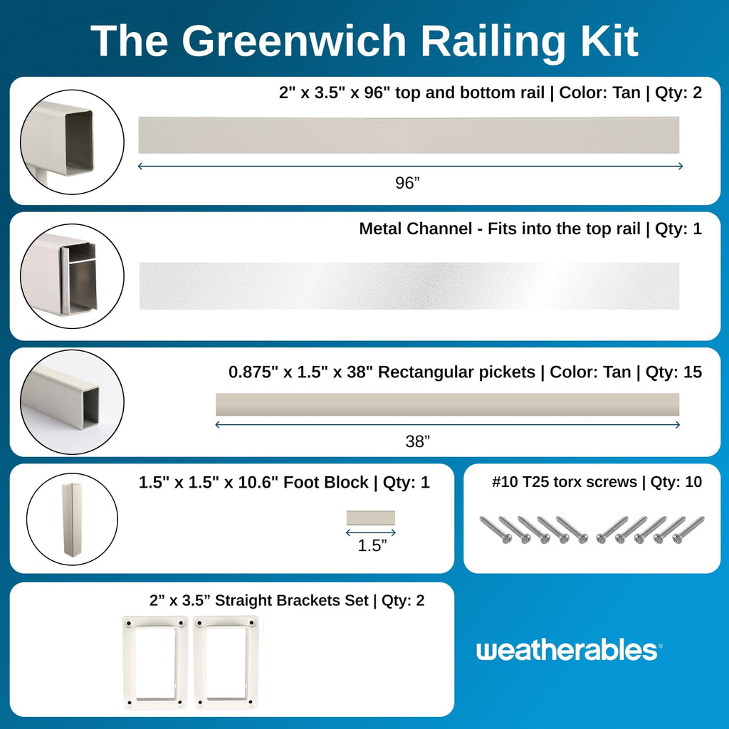 Greenwich Porch and Deck Railing Kit - Vinyl Railing for Stairs on Decks, Porches, Balconies, and More, Versatile DIY