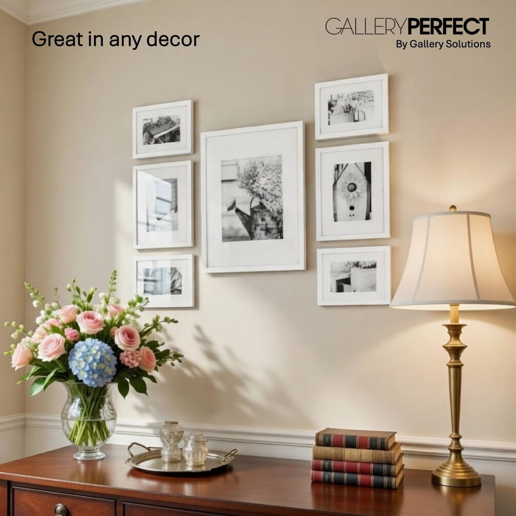 Multi-Size Picture Frame Set 7 Pack, White Gallery Wall Frames with Hanging Hardware, Clear Glass - One 12x16, Two