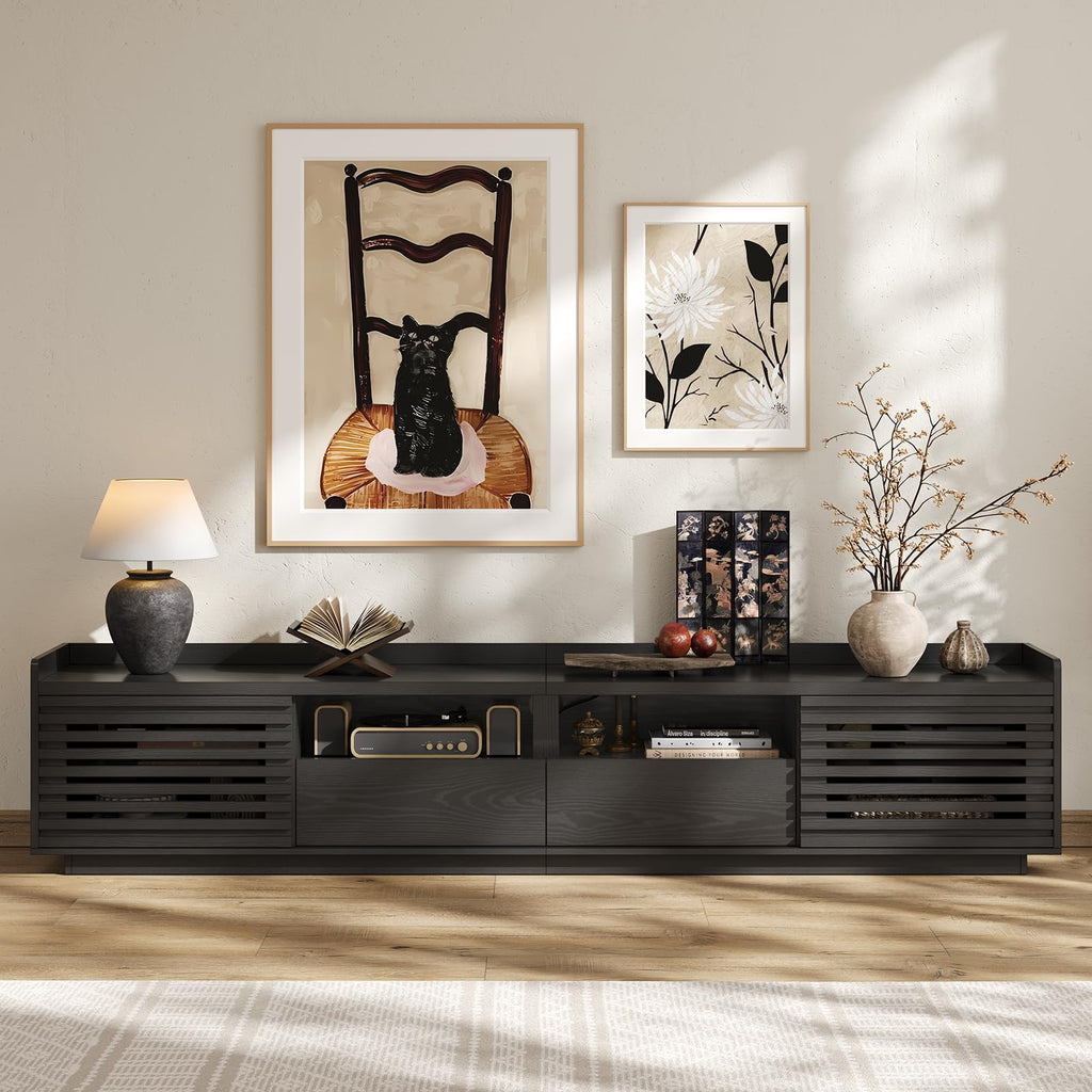 78.7" TV Stand for TV Up to 85", Mid-Century Modern TV Console Black