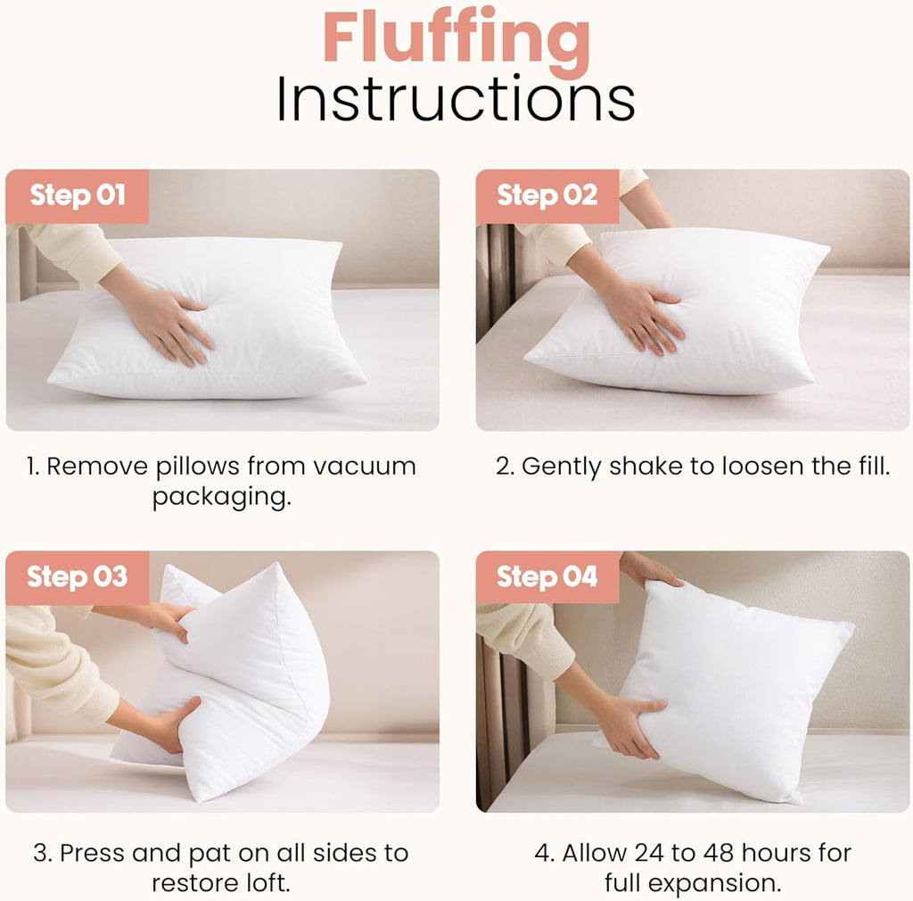 18x18 Pillow Inserts, White Throw Pillows for Couch, 2 Pack - Set of 2