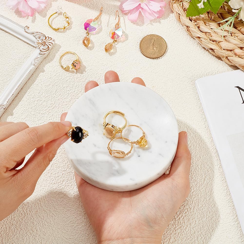 Marble Jewelry Dish Flat Round Perfume Tray White Shower Soap Holder Natural Marble Trinket Storage Dish for Ring