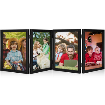 8x10inch 4 Fold Style Frame Folding Hinged Picture Frames Decor, Black