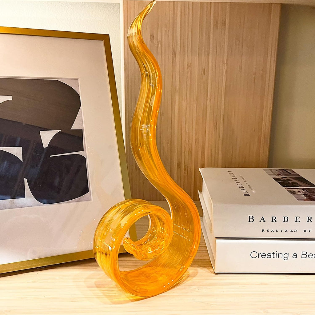 11.4" Tall Hand Blown Glass Sculpture, Murano Style Art , Modern Coastal Home Decor Accent for Shelf