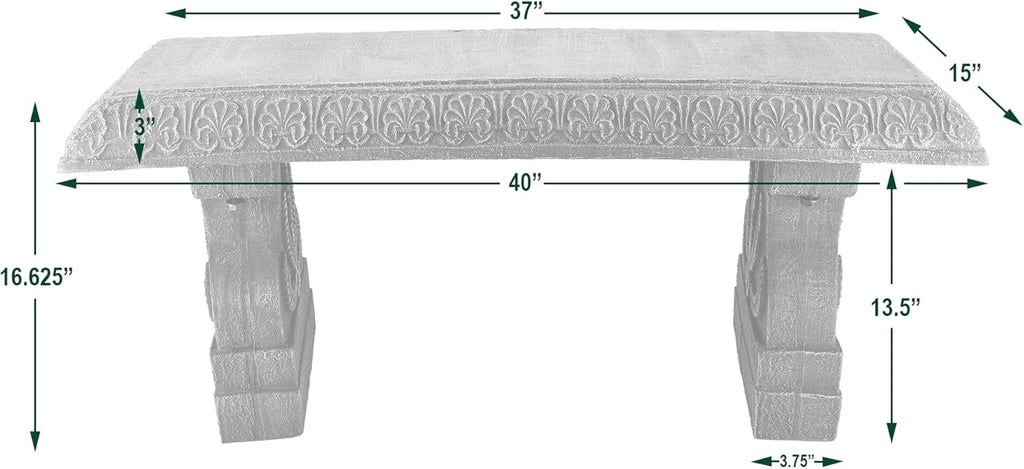 BE02 Fiberclay Garden, Outdoor Bench, Patio Seating for Front Porch Park Outside Furniture Decor, Gray