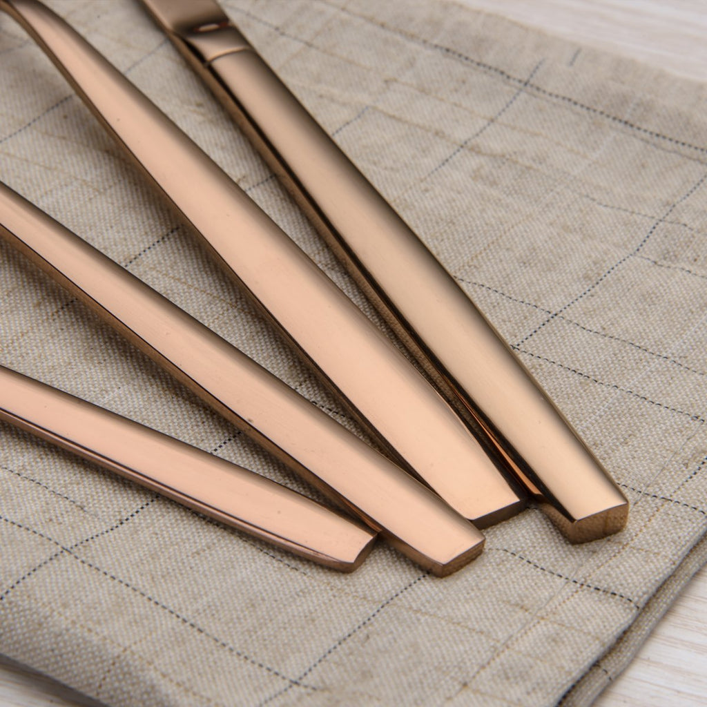 20 Piece Titanium Rose Gold Plated Stainless Steel Flatware Set, 20 Pieces Silverware Set, Copper Color Cutlery Sets