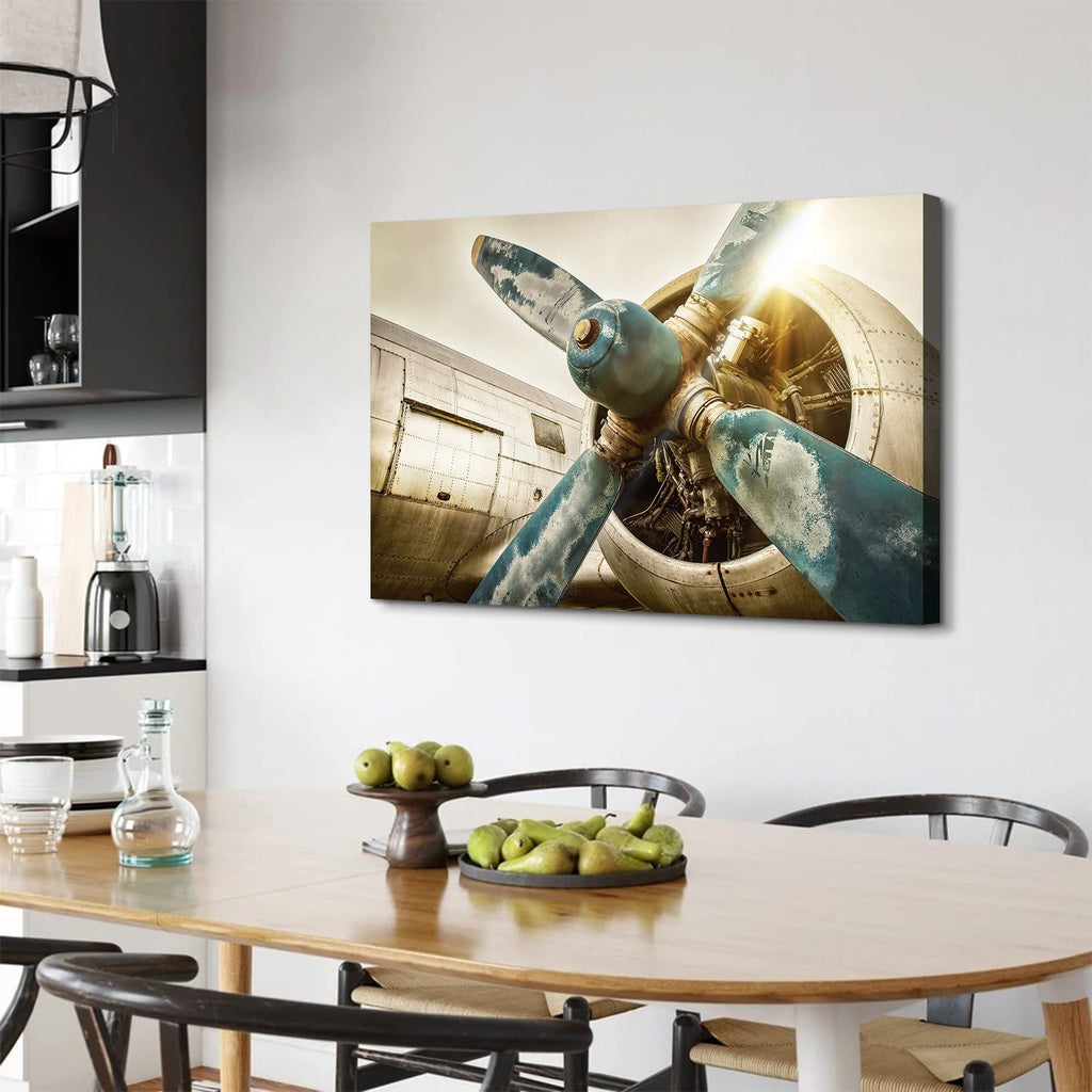 Airplane Wall Art Vintage Military Aviation Fighter Jet Canvas Poster Wall Decor 60x90 cm, Large Retro Sunset