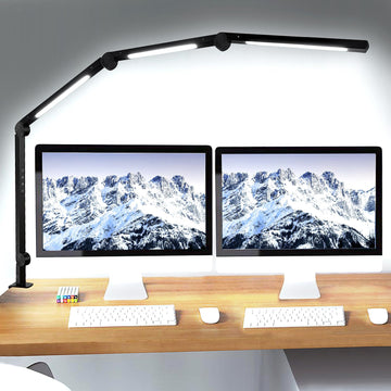 LED Desk Lamp with Clamp & Flexible Arm - 3 Light Sources, 4 Color Modes & 5 Brightness Levels, Eye-Caring Table