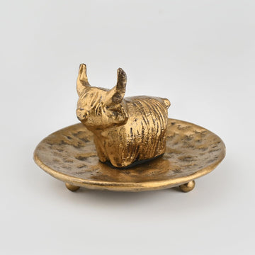 Highland Cow Jewelry Dish, Vintage Brass Cast Iron Trinket Tray for Rings, Earrings, and Keys, Decorative Ring Holder