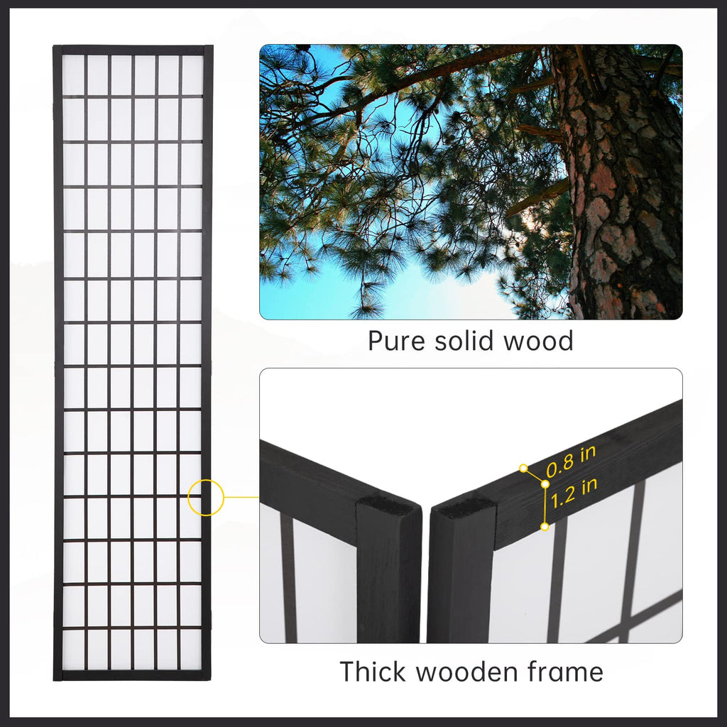 Room Divider 4 Panel Oriental Shoji Screen 6Ft Folding Privacy Divider Wall Divider Portable Freestanding Partition