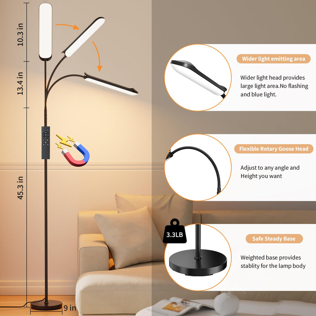 2 Pack Floor Lamps Reading Light, 1800LM Black