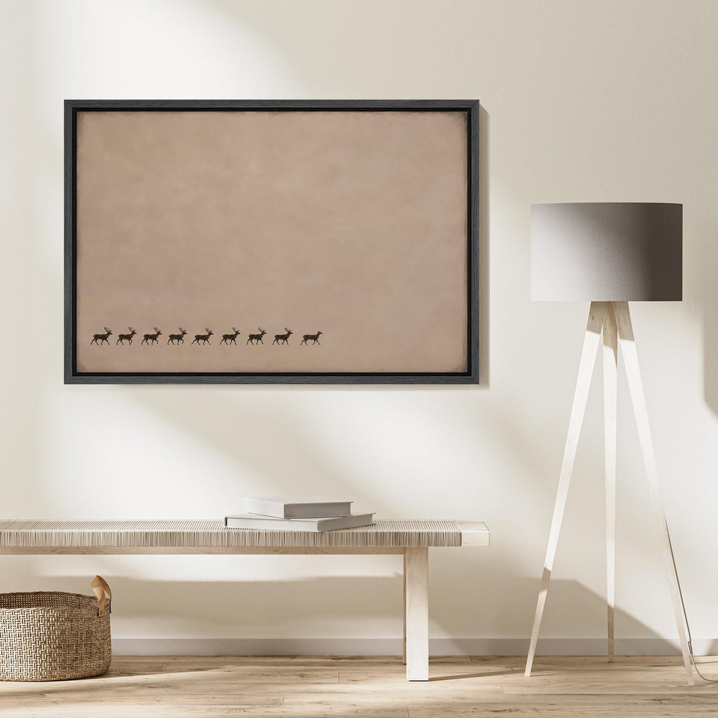 Framed Canvas Print Wall Art Minimal Deer Herd