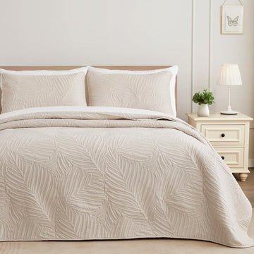 King Quilt Bedding Set, Lightweight Brich Beige Quilts King for All Seasons, Soft Microfiber Bedspreads Coverlets Bed