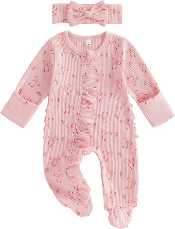 Baby Girl Fall Winter Outfits Clothes Knit Jumpsuit Ruffle Romper Coming Home Outfit for Baby Girl